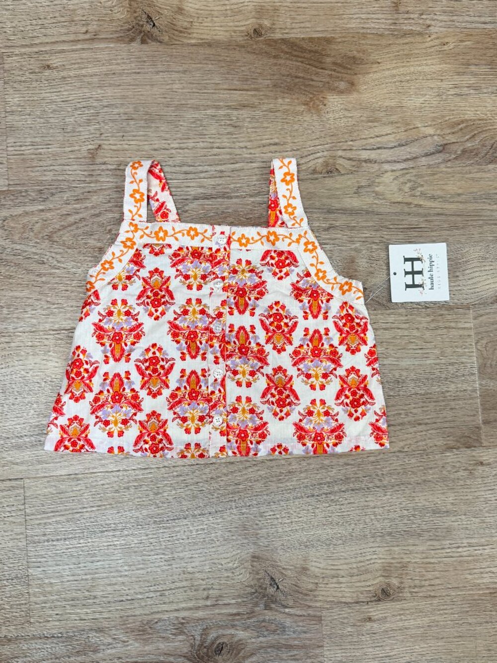 New with Tag Haute Hippie Girls Small 5/6 Tank  Crop Top Orange Red White Floral